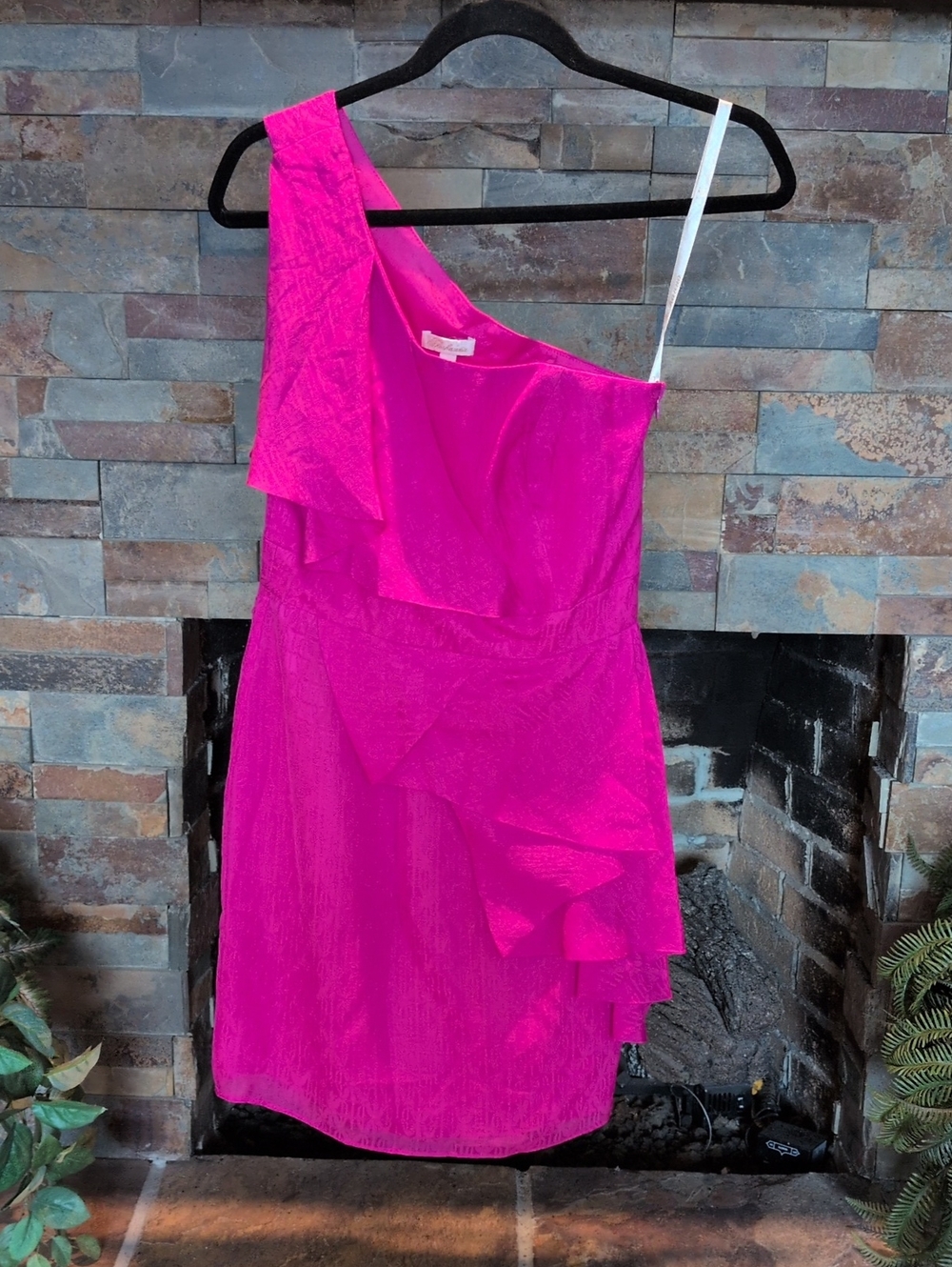 Shoshanna Hot Pink One-Shoulder Ruffle Dress